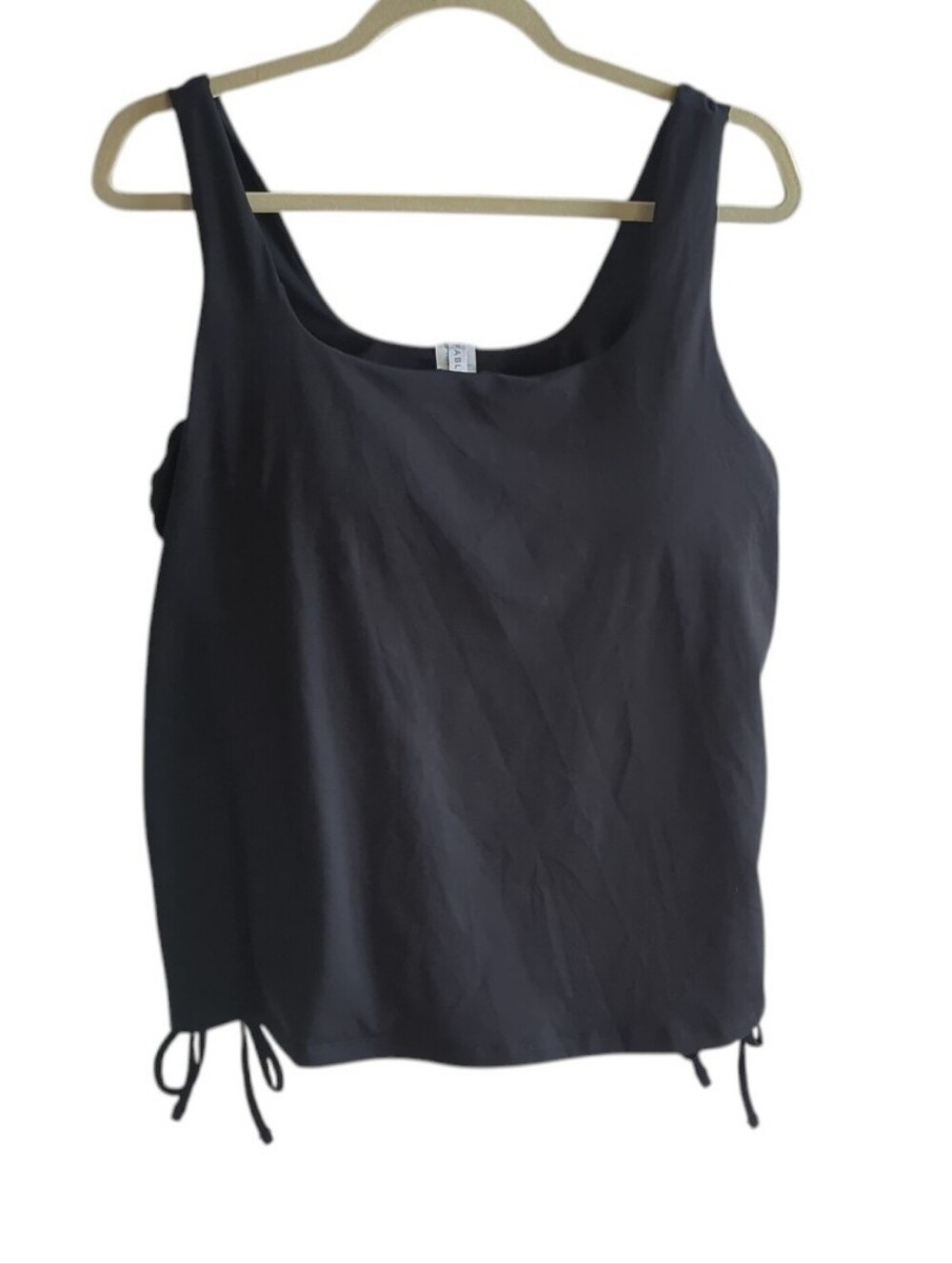 Fabletics Black Tank Top w Built-in Padded Bra  & Drawstring Sides Size 1X